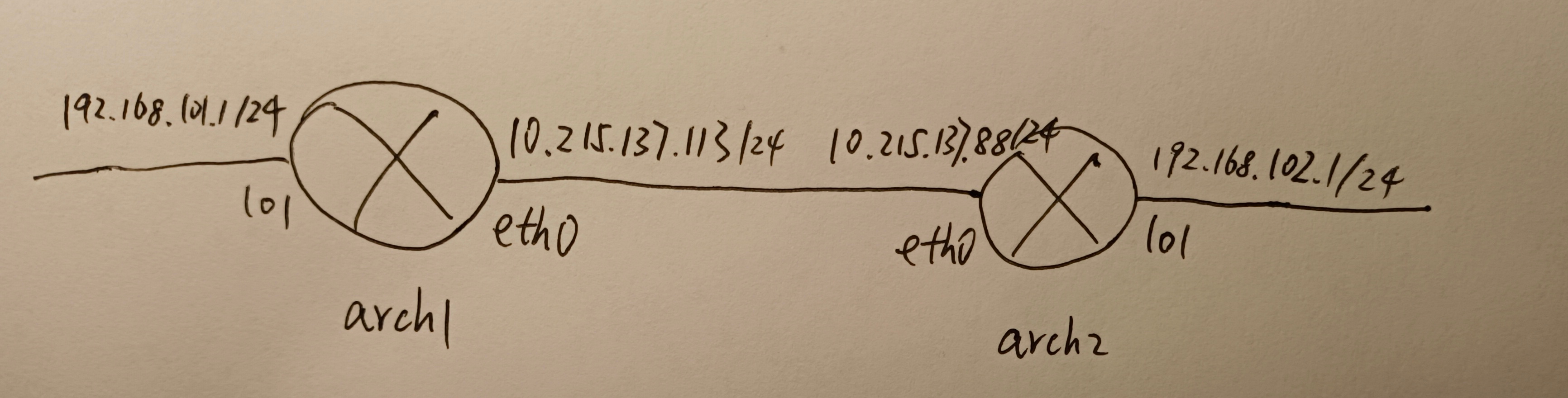 两个路由器互联,分别在lo1接口挂载一个子网